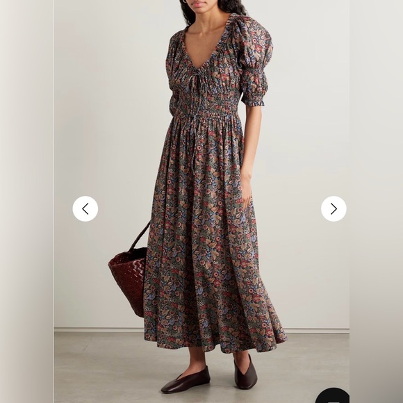 DÔEN Ischia shirred floral-print organic cotton-voile midi dress - Picture 4 of 10